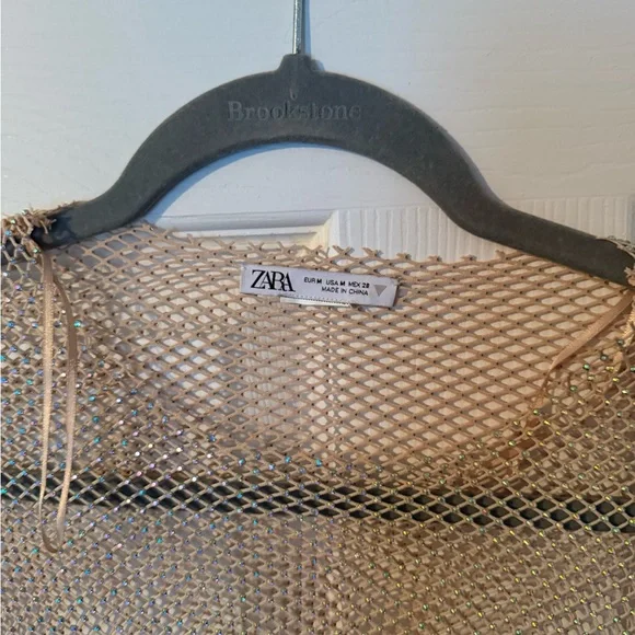 Zara Rhinestone Sheer Mesh Cropped Long Sleeve Top - Picture 2 of 2